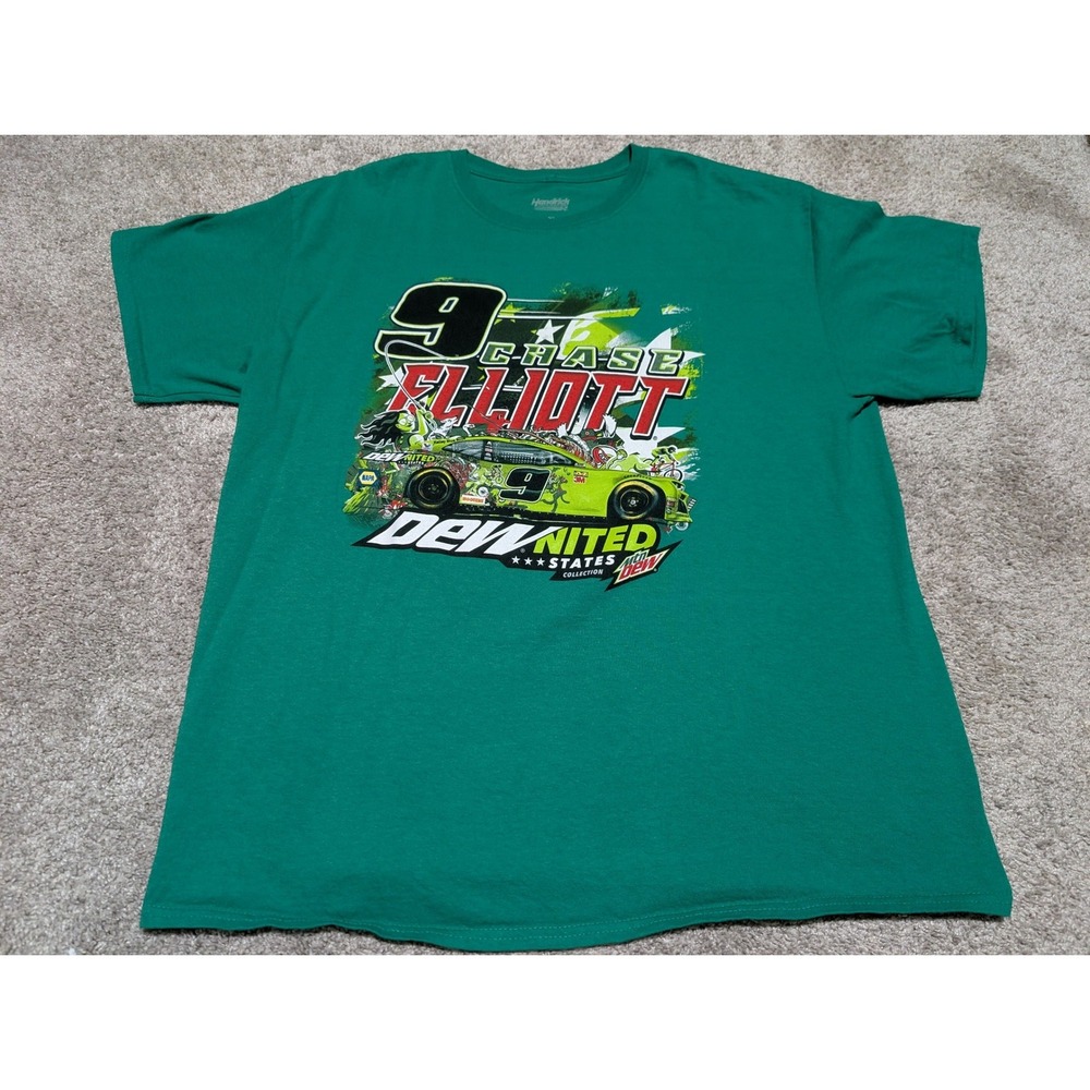 Hendrick Motorsports T-Shirt Men‎ XL Green Chase Elliott Mountain Dew Racing Tee